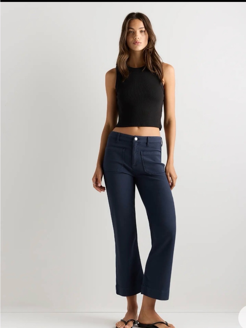 Women's Navy Cropped Wide-Leg French Terry Pants